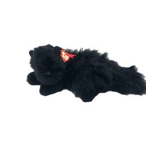 Vintage Ty Plush‎ SILKY the Cat #1004 Black With Red Bow 15in 1995 Retired W/Tag